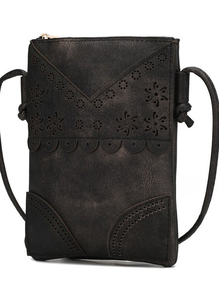 MKF Collection black women's crossbody beach bag with floral cutout design and adjustable strap