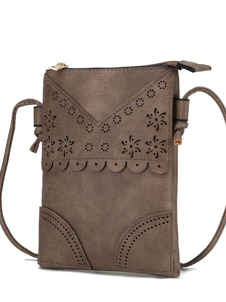 MKF Collection by Mia K women's crossbody beach bag in brown with floral cutout design