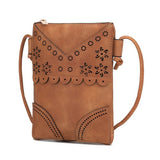 MKF Collection by Mia K women's crossbody beach bag in brown with floral cutout design and adjustable strap