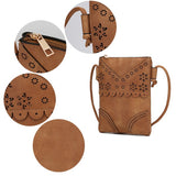 MKF Collection women's crossbody beach bag in brown with floral cutout design and adjustable strap