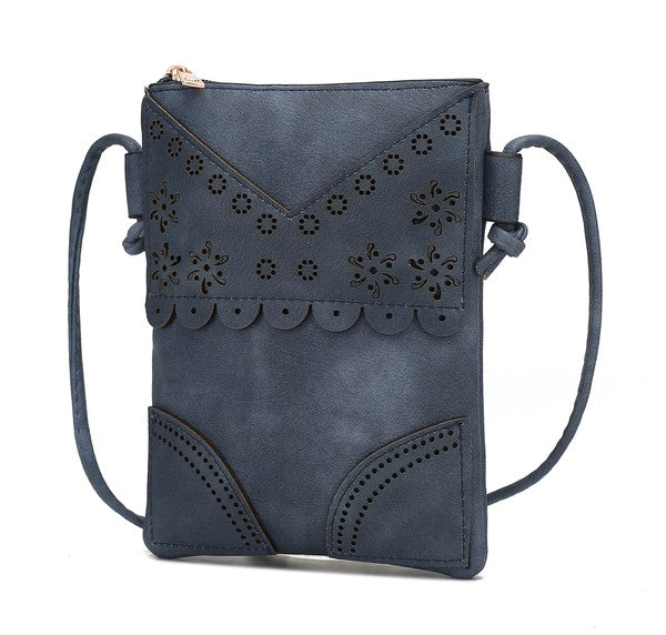 MKF Collection by Mia K women's crossbody beach bag in navy blue with floral cutout design