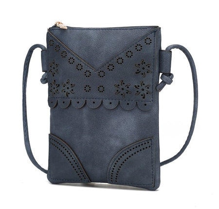 MKF Collection by Mia K women's crossbody beach bag in navy blue with floral cutout design