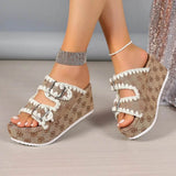 Babe Beachwear women's double buckle sandals with patterned wedge heels and white trim