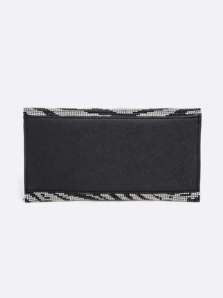 Babe Beachwear women's evening bag with rhinestones black rectangular clutch with sparkling trim