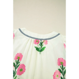 Trendsi women's flutter sleeve vacation dress white midi dress with pink floral print and striped neckline