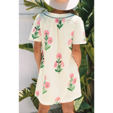 Trendsi women's flutter sleeve vacation dress with pink floral print on white midi dress
