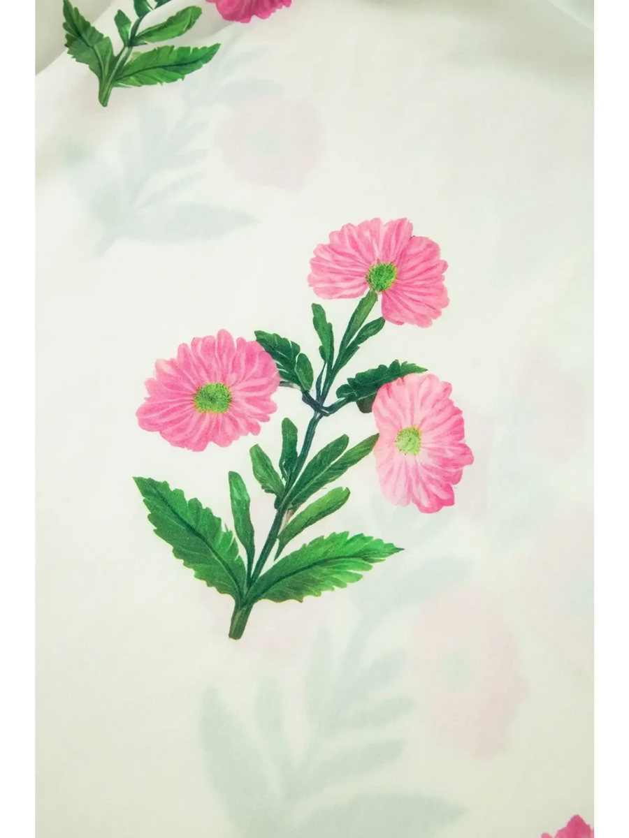 Close-up of pink floral pattern on fabric of women's flutter sleeve vacation dress midi dress by Trendsi