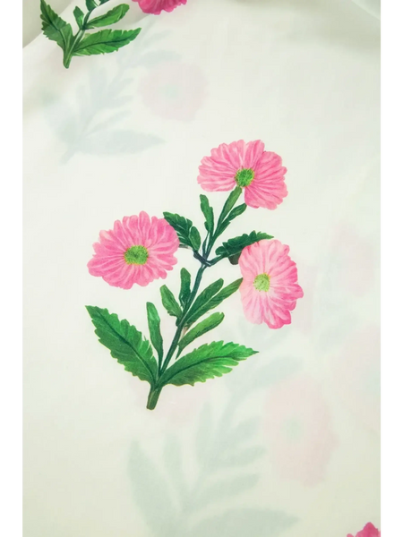 Close-up of pink floral pattern on fabric of women's flutter sleeve vacation dress midi dress by Trendsi