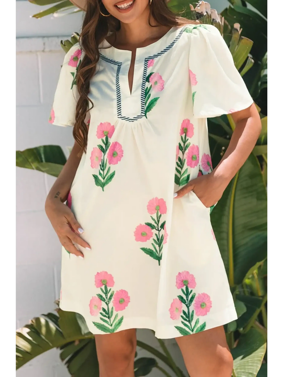 Trendsi women's flutter sleeve vacation dress with floral print and puff sleeves midi dress