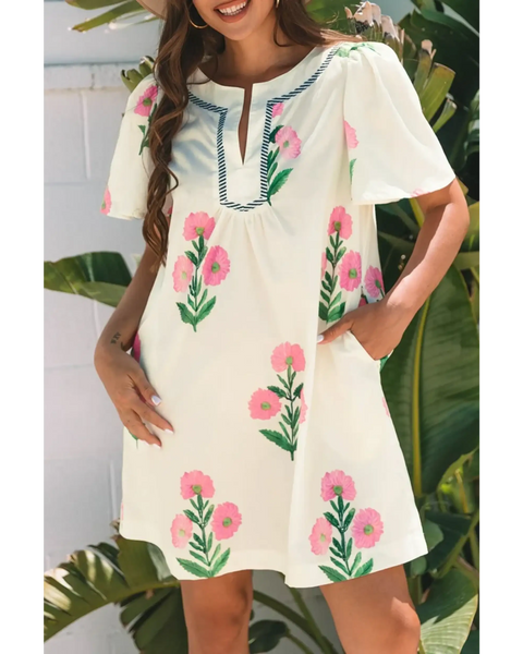 Trendsi women's flutter sleeve vacation dress with floral print and puff sleeves midi dress