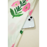 Trendsi women's flutter sleeve vacation dress midi dress with pink floral print and hidden pocket holding a phone