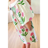 Trendsi women's flutter sleeve vacation dress midi with pink floral print and green leaves