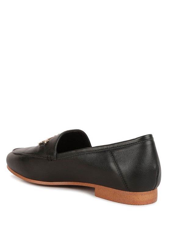 Babe Beachwear black women's horsebit loafers with tan sole and gold horsebit detail