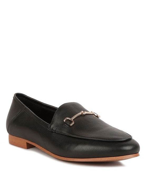 Babe Beachwaer black leather women's horsebit loafers with gold hardware and tan sole