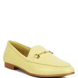 Babe Beachwear women's horsebit loafers in light yellow leather with gold hardware and low heel