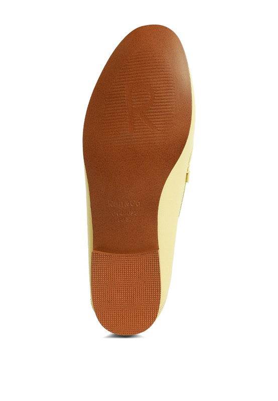 Sole view of Babe Beachwear women's horsebit loafers showing brown rubber sole and heel grip