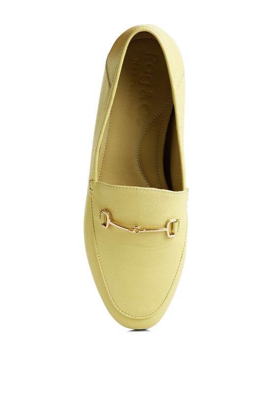 Babe Beachwear women's horsebit loafers in light yellow with gold-tone hardware detail