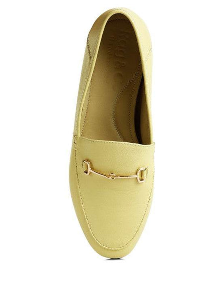 Babe Beachwear women's horsebit loafers in light yellow with gold-tone hardware detail