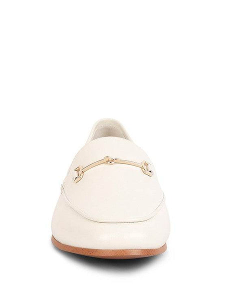 Babe Beachwear women's horsebit loafers in white leather with gold hardware detail and tan sole