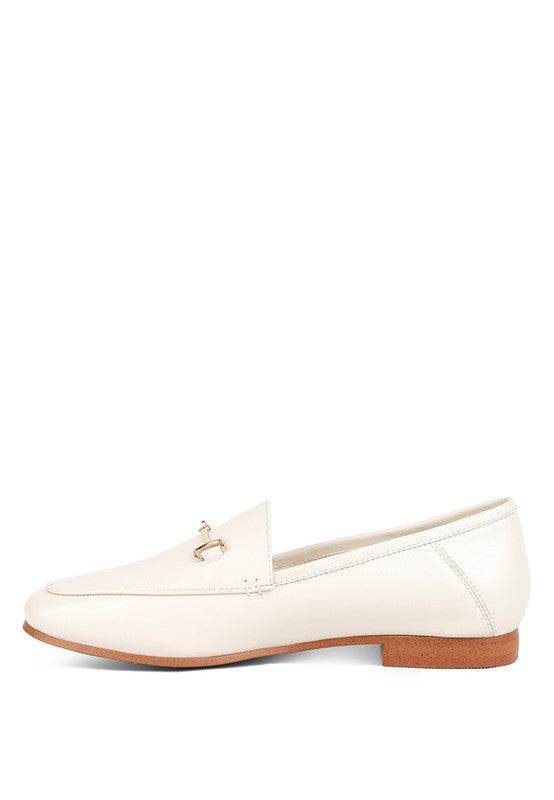 Babe Beachwear women's horsebit loafers in white leather with brown sole and gold-tone hardware