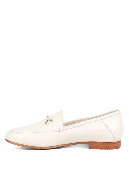 Babe Beachwear women's horsebit loafers in white leather with brown sole and gold-tone hardware