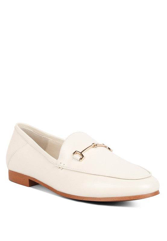 Babe Beachwear women's horsebit loafers in white with gold hardware and low heel