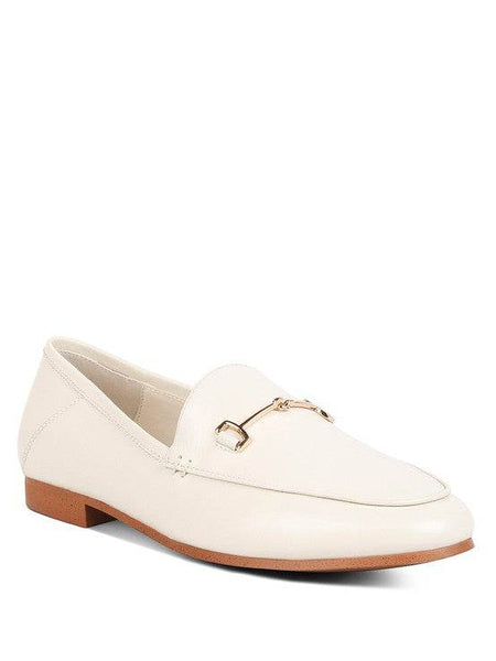 Babe Beachwear women's horsebit loafers in white with gold hardware and low heel