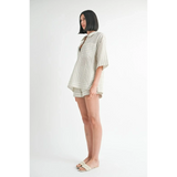 Emory Park women's linen shorts and matching striped shirt outfit in neutral tones