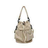 Trendsi beige women's nylon bucket bag with drawstring closure and adjustable shoulder strap