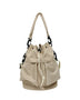 Trendsi beige women's nylon bucket bag with drawstring closure and adjustable shoulder strap
