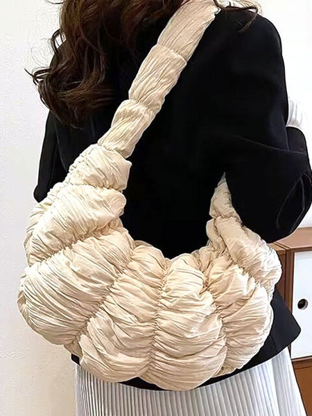 Babe Beachwear women's puffer hobo bag in cream with ruched texture and wide strap