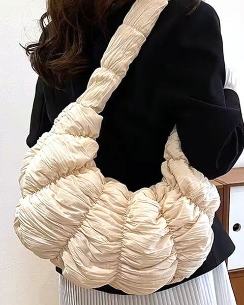 Babe Beachwear women's puffer hobo bag in cream with ruched texture and wide strap