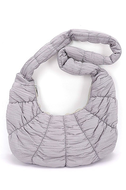 Babe Beachwear women's puffer hobo bag in light gray with quilted design and padded strap