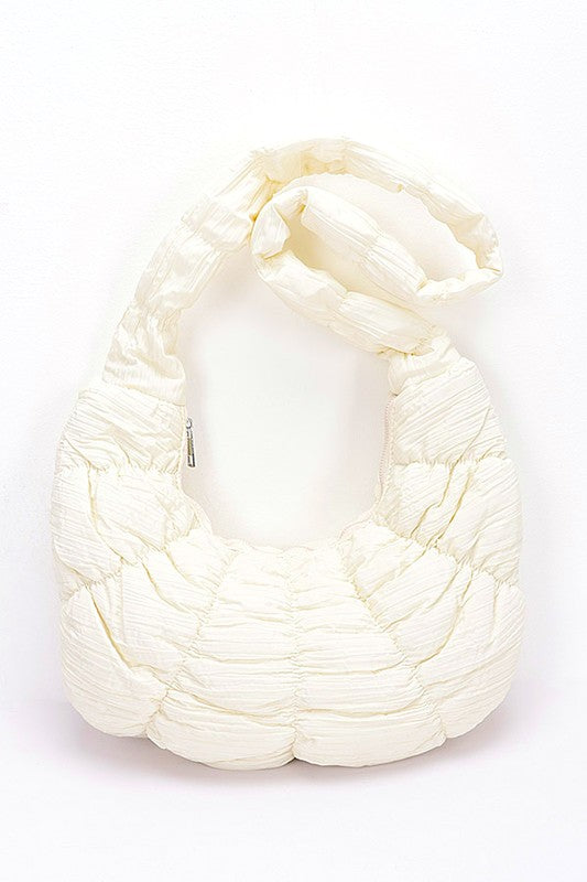 Babe Beachwear women's puffer hobo bag in white with soft quilted texture and padded strap