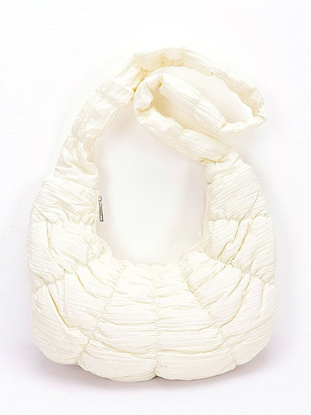 Babe Beachwear women's puffer hobo bag in white with soft quilted texture and padded strap
