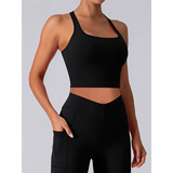 Babe Beachwear women's racerback crop top in black active tank with fitted design