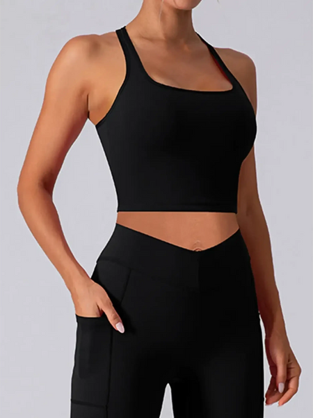 Babe Beachwear women's racerback crop top in black active tank with fitted design