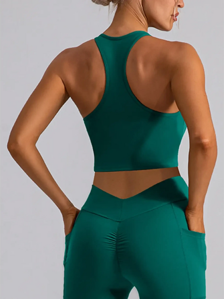 Babe Beachwear women's racerback crop top in green active tank style shown from the back