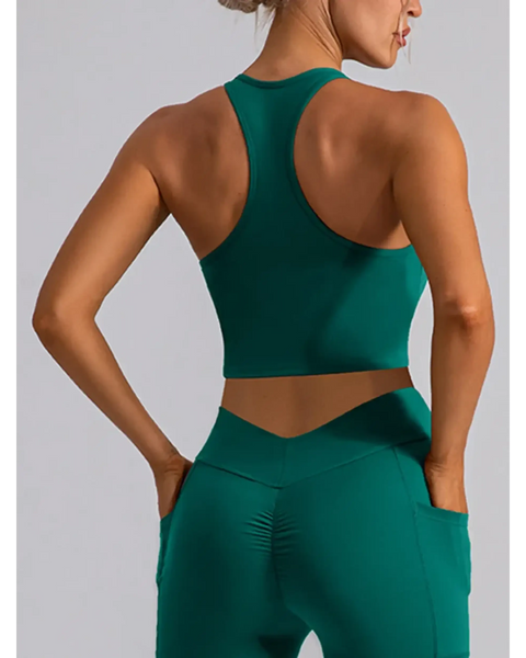 Babe Beachwear women's racerback crop top in green active tank style shown from the back