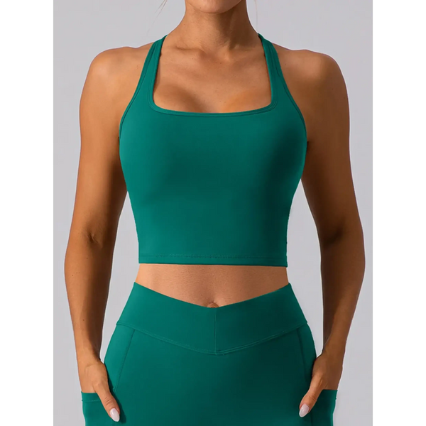 Babe Beachwaer women's racerback crop top active tank in teal green fitted style
