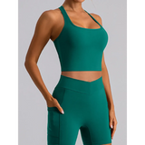 Babe Beachwear women's racerback crop top in green active tank style with matching shorts