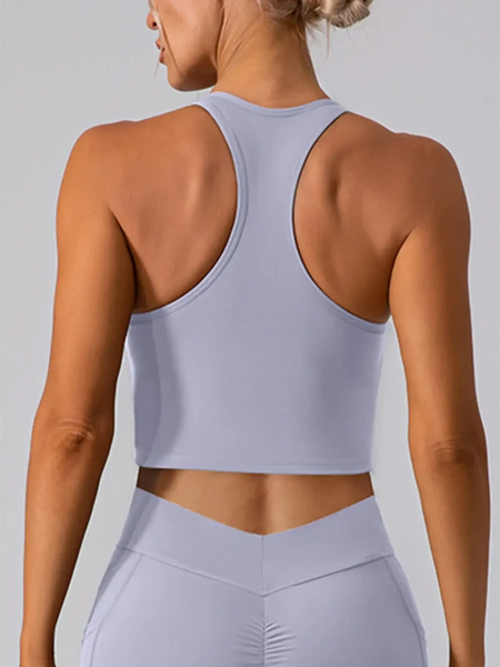 Babe Beachwear women's racerback crop top in light gray active tank with fitted design