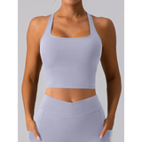 Babe Beachwaer women's racerback crop top active tank in light lavender with a square neckline