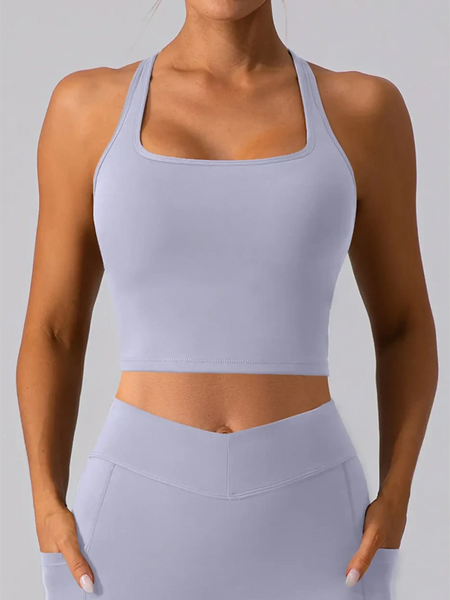 Babe Beachwaer women's racerback crop top active tank in light lavender with a square neckline