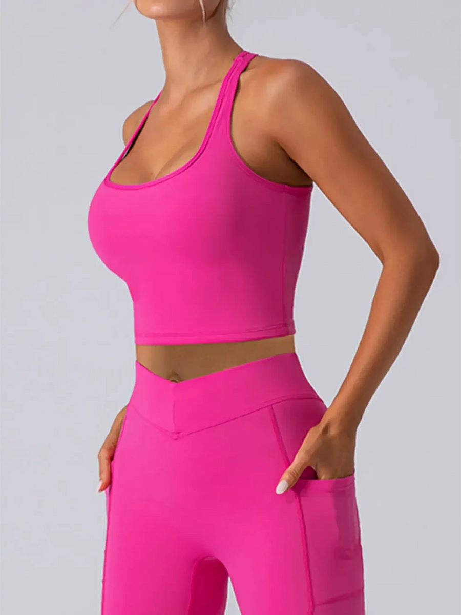 Babe Beachwaer bright pink women's racerback crop top active tank with matching high-waisted leggings