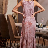 Trendsi women's resort wear dress sleeveless mauve tie-dye maxi dress with ruffle hem
