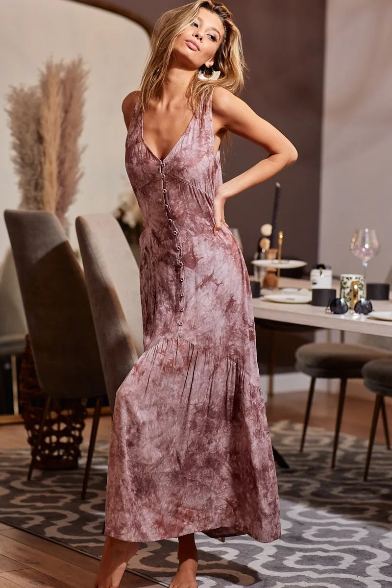 Trendsi women's resort wear dress in mauve sleeveless maxi style with button front and flowy fit