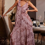 Trendsi women's resort wear dress maxi in mauve tie-dye sleeveless V-neck style