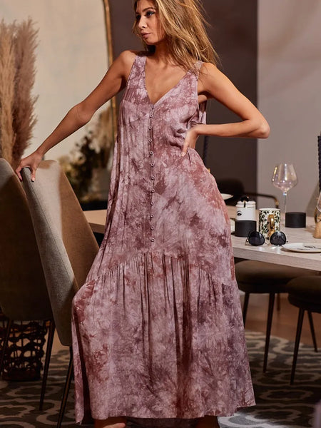 Trendsi women's resort wear dress maxi in mauve tie-dye sleeveless V-neck style