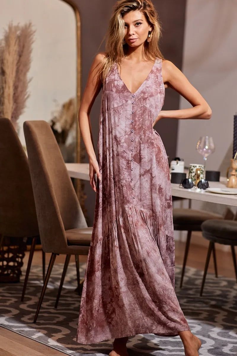 Trendsi women's resort wear dress in a flowy mauve maxi style with button-front detail